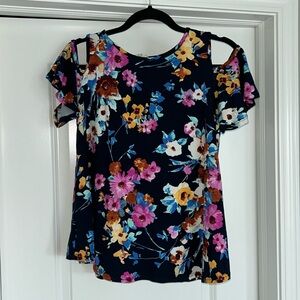 Floral Open Shoulder Short Sleeve Blouse